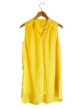 Lemon 🍋 yellow 120% Lino button up sleeveless dress tunic IT 42 US Small